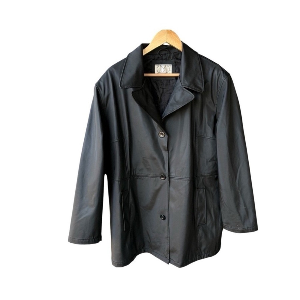 CBO New York Jacket Coat Womens Plus 1X Faux Leather Black Button Front Preppy
